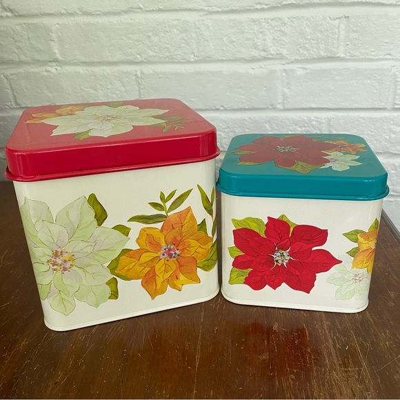 PIONEER WOMAN Poinsettia Cookie Tins Set of 2 New - Picture 4 of 7